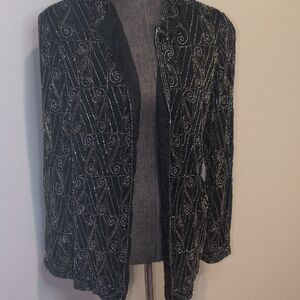 Lord & Taylor Black and Silver Patterned Blazer